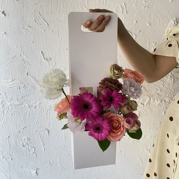 Zhuge Cajas de regalo, bolsas de embalaje, cestas de flores de papel para llevar a mano, cajas para arreglos florales, bolsos de flores de papel kraft (blanco)