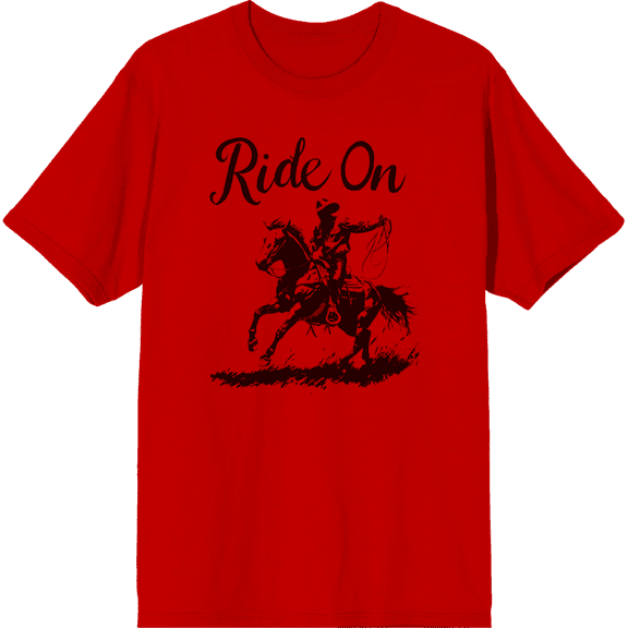 Cowboy "Ride On" Adult Red Crew Neck Short Sleeve Tee-XXL