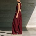 thumbnail image 6 of PBFRDSJ One Shoulder Jumpsuits for Women Sleeveless Tie Side Wide leg Jumpsuits Ruched Waist Summer Minimalist Flowy Romper, 6 of 9