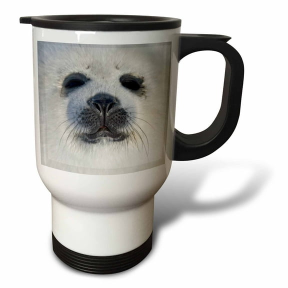 3drose, Harp Seal Pup, Iles De La Madeleine, Quebec, Canada - Cn10 Ksu0030 - Keren Su, 14oz Stainless Steel Travel Mug