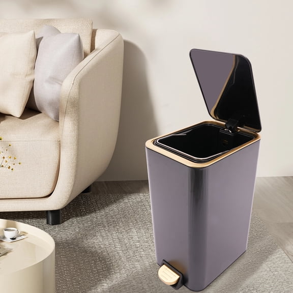 12L Step Trash Bin with Lid, Black, Non-slip Footrest Design, Carbon Steel Trash Can for Bathroom, Kitchen