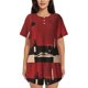 thumbnail image 1 of Balery Minimalist Romantic Dinner Conjunto de Pijama para Mujer con Estampado, Dos Piezas de Manga Corta y Shorts, Ropa de Dormir Suave con Cuello Redondo y Bolsillos-Medium, 1 of 6