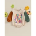 thumbnail image 2 of Caoirhny Baby Romper, Long Sleeve Crew Neck Letters Print Contrast Color Fall Bodysuit Thanksgiving Clothes for Girls Boys, 2 of 9