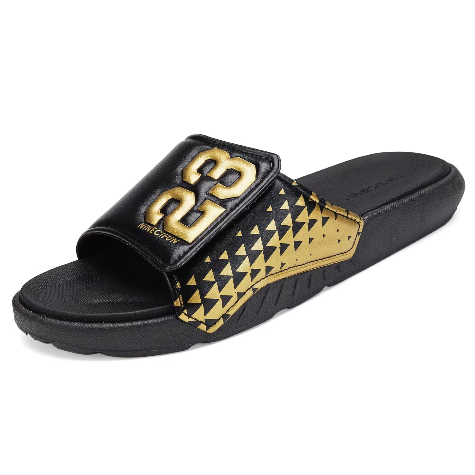 NineCiFun Men's Slides Sandals Shower Shoes Adjustable Black/Glod Size ...