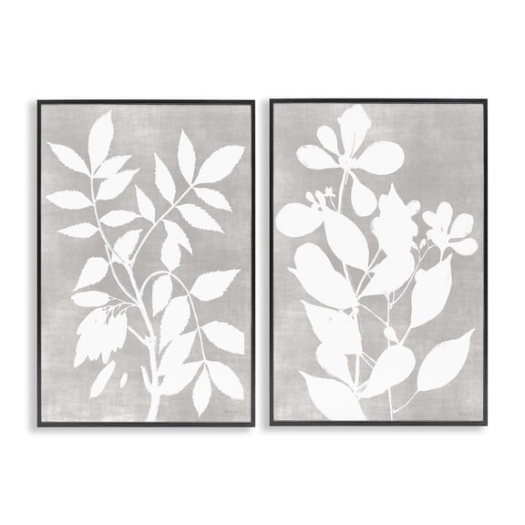Stupell Industries Grey Foliage Impression 2 Piece Black Framed Giclee Art Set, design by Stellar Design Studio
