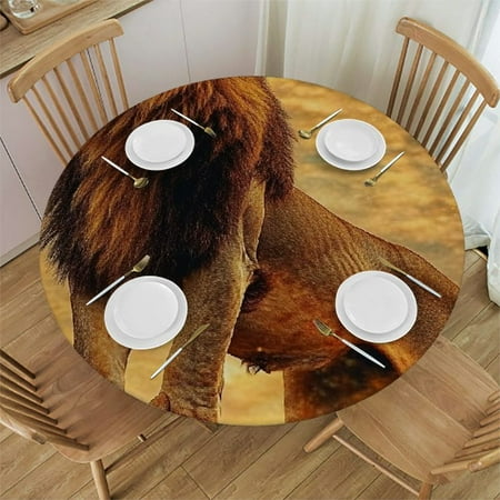 

Autua Lion Sunset Round Tablecloth - Stain-Resistant and Washable Ideal for Indoor and Outdoor Use - 100% Polyester Waterproof Resistant Fabric Tablecloth 38 -42