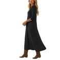 thumbnail image 6 of HAOTAGS Women Dresses Elastic Waist Relaxed Fit V-Neck Solid Color Long Sleeve Maxi Dress Dark Gray Size 2XL, 6 of 7