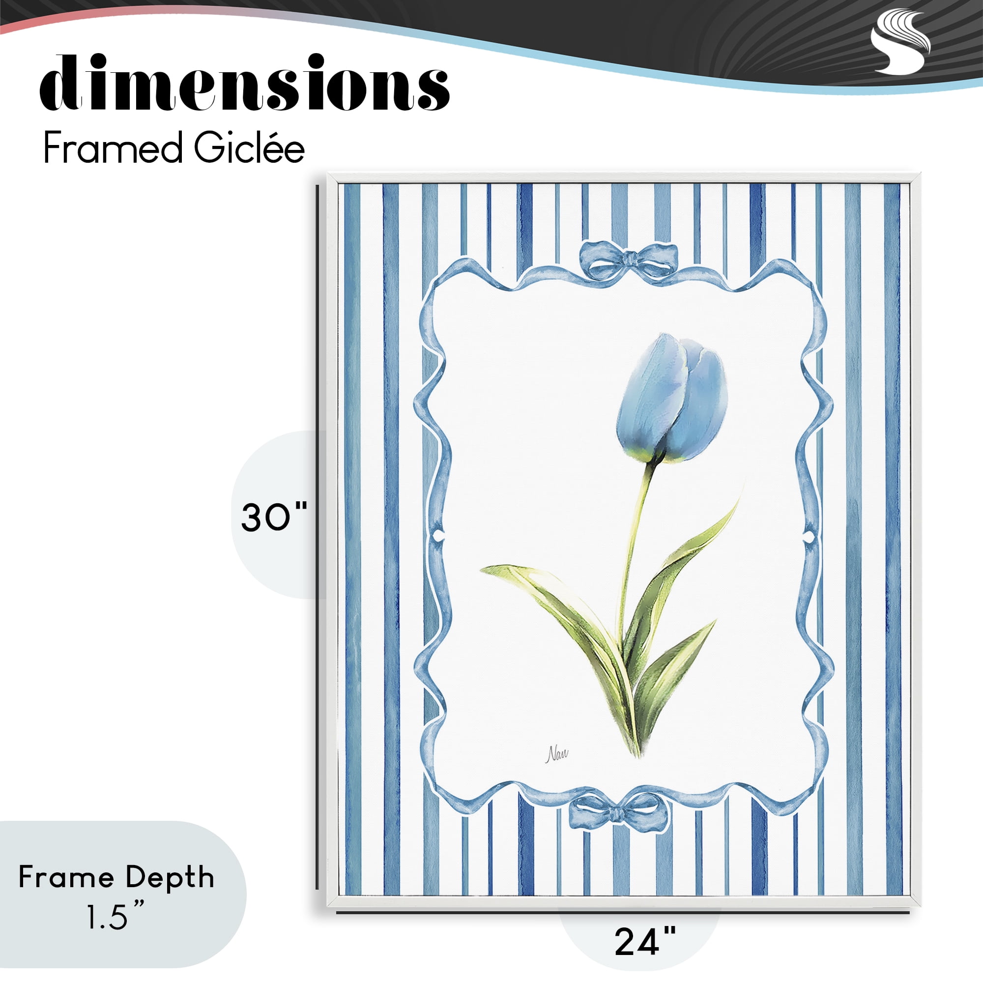 Stupell Industries Blue Tulip & Ribbon Border White Framed Giclee Art, design by Nan