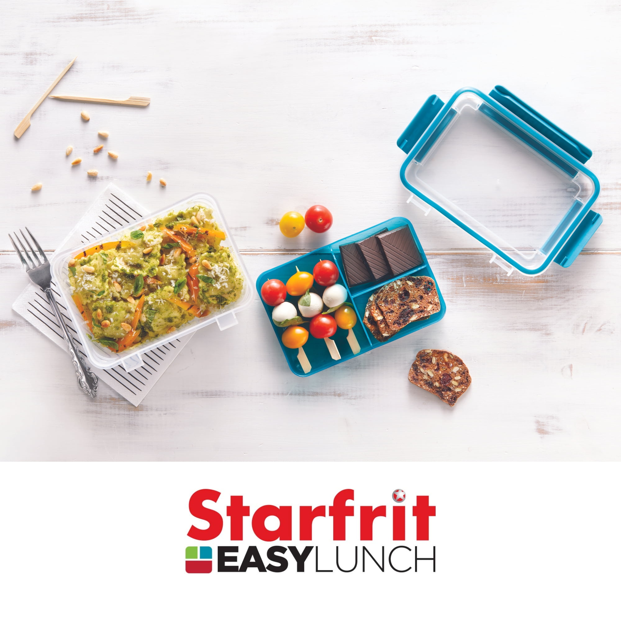 Starfrit Easy Lunch Rectangular Bento Container - Removable Tray - 32oz/946ml - Airtight & Leakproof - 4-Sided Locking Lid