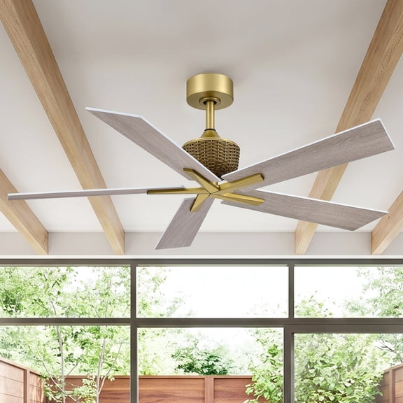 Parrot Uncle 52" Modern Coastal Ceiling Fan Without Light with Remote, Gray Wood Contemporary Indoor Fan, 6-Speed DC Reversible Motor