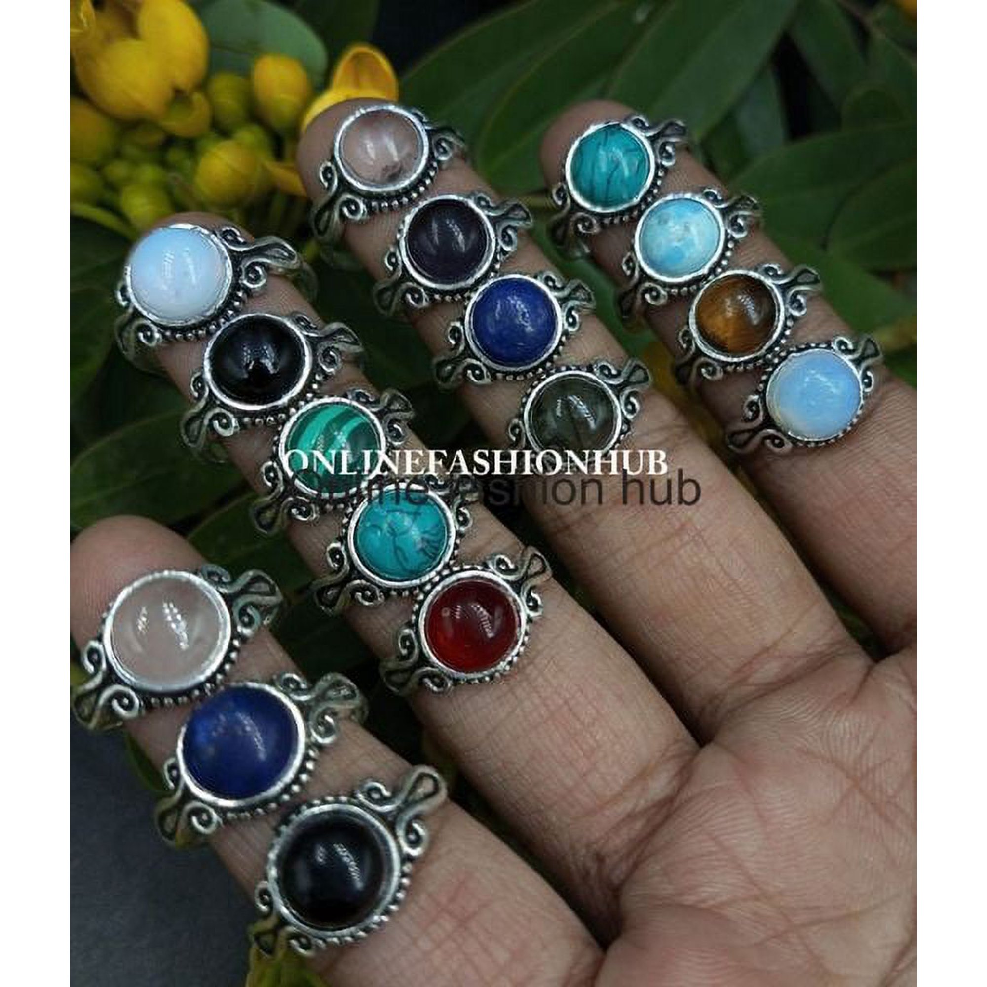 Rose Quartz & Mix Gemstone 925 Sterling Silver Plated Handmade 75pcs Ring