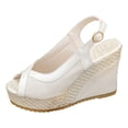 thumbnail image 6 of Platform Sandals Women Wedge Espadrilles Peep Toe Splice Suede Slingback Wedges Heels Fashion Color Block Summer Beach Vacation Dress Shoes Beige Size 9.5, 6 of 6