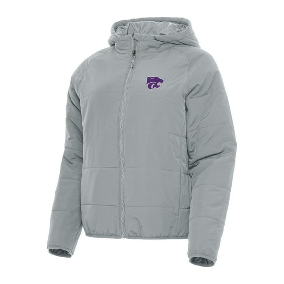 Women's Antigua Gray Kansas State Wildcats Universe Full-Zip Puffer Jacket