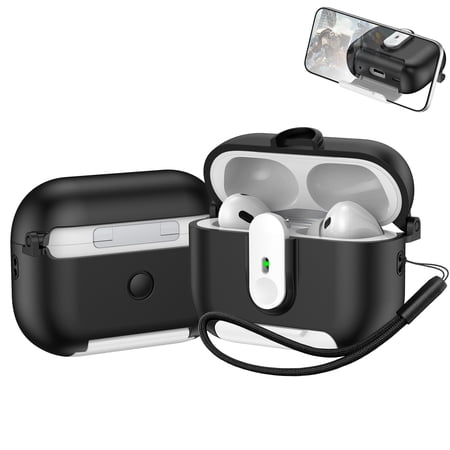 for AirPods Pro 2nd Generation 2022 Case Cover, Compatible with MagSafe, Magnetic Automatic Lock, Charging Port Dust-Proof & Stand Design, Full Drop Protection, for AirPods Pro 2 2022, Whiteblack