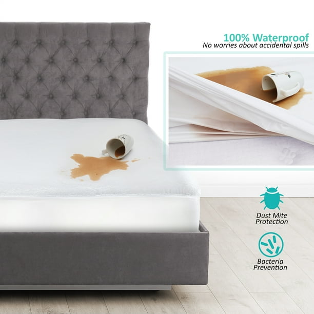 100% Waterproof Mattress Protector - Premium Cotton Terry Bed Cover -  Hypoallergenic Mattress Cover - Fitts Mattresses Up to 18 inch, Split  California 