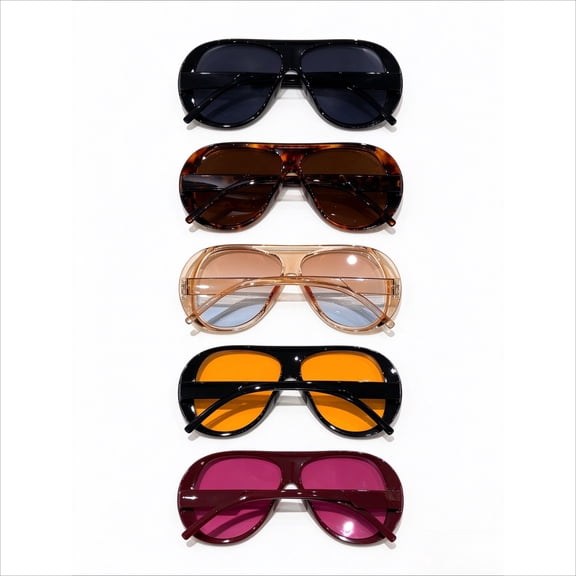 Zinqora 5 Pack Retro Oversized Aviator Fashion Sunglasses for Men Women, Double Bridge Statement Shades, Random Assorted Colors for Beach Travel Party Photo Prop
