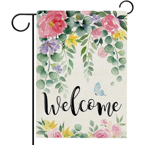 Watercolor Bunny Easter House Flag 28x40 Inch Double Sided Vertical Outdoor Yard Decor