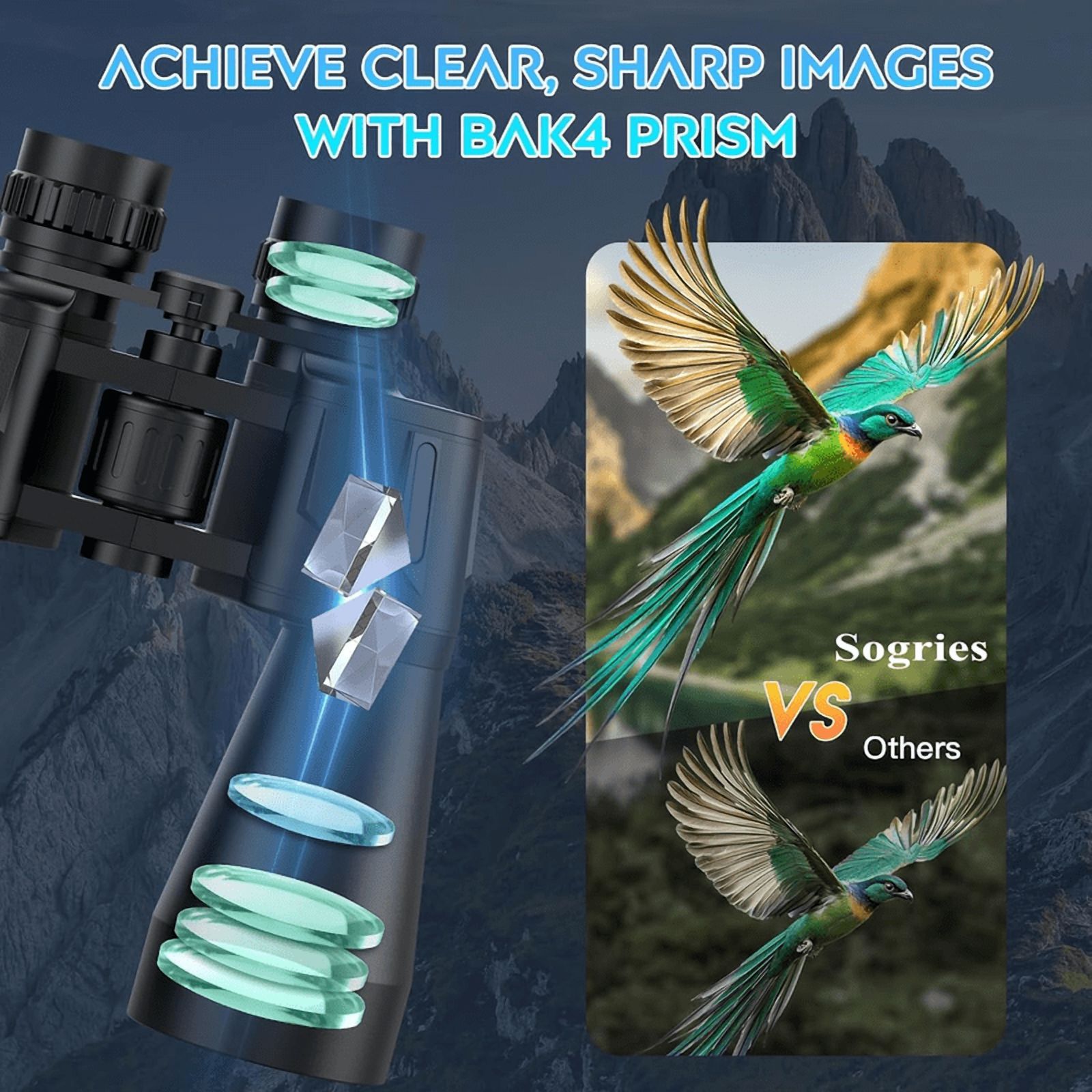 TEIPUERY 10X50 Binoculars for Adults,High Powered Waterproof Binoculars for Bird Watching Hunting Camping Football Games Travel Stargazing with Carrying Bag