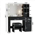 thumbnail image 6 of Vabches Vanity Set with Lighted Mirror & Glass Top, Makeup Table with 3 Drawers and Lots of Shelves, Black, 6 of 9