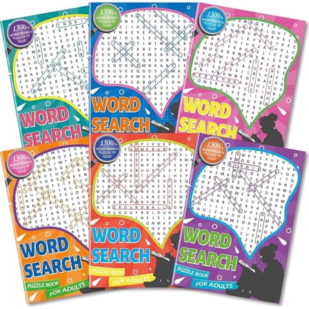 Kalysky Word Search Puzzle Books, Set of 6 Large Size, Brain Games for Adults, Teens and Seniors