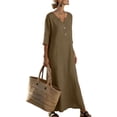 thumbnail image 7 of Vivianyo HD Women's Henley V Neck Caftan Maxi Dresses, 3/4 Sleeve Loose Casual Solid Long Dresses for Women, Women's Coffee, Sizes S-2XL, 7 of 7
