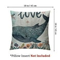 thumbnail image 4 of Summer Flannel Fleece Pillow Cushion Cover, Sea Love Text with Hearts Whale Wearing Flower Wreath Underwater Animals, Decorative Square Accent Pillow Case, Slate Blue White Black, 4 of 7
