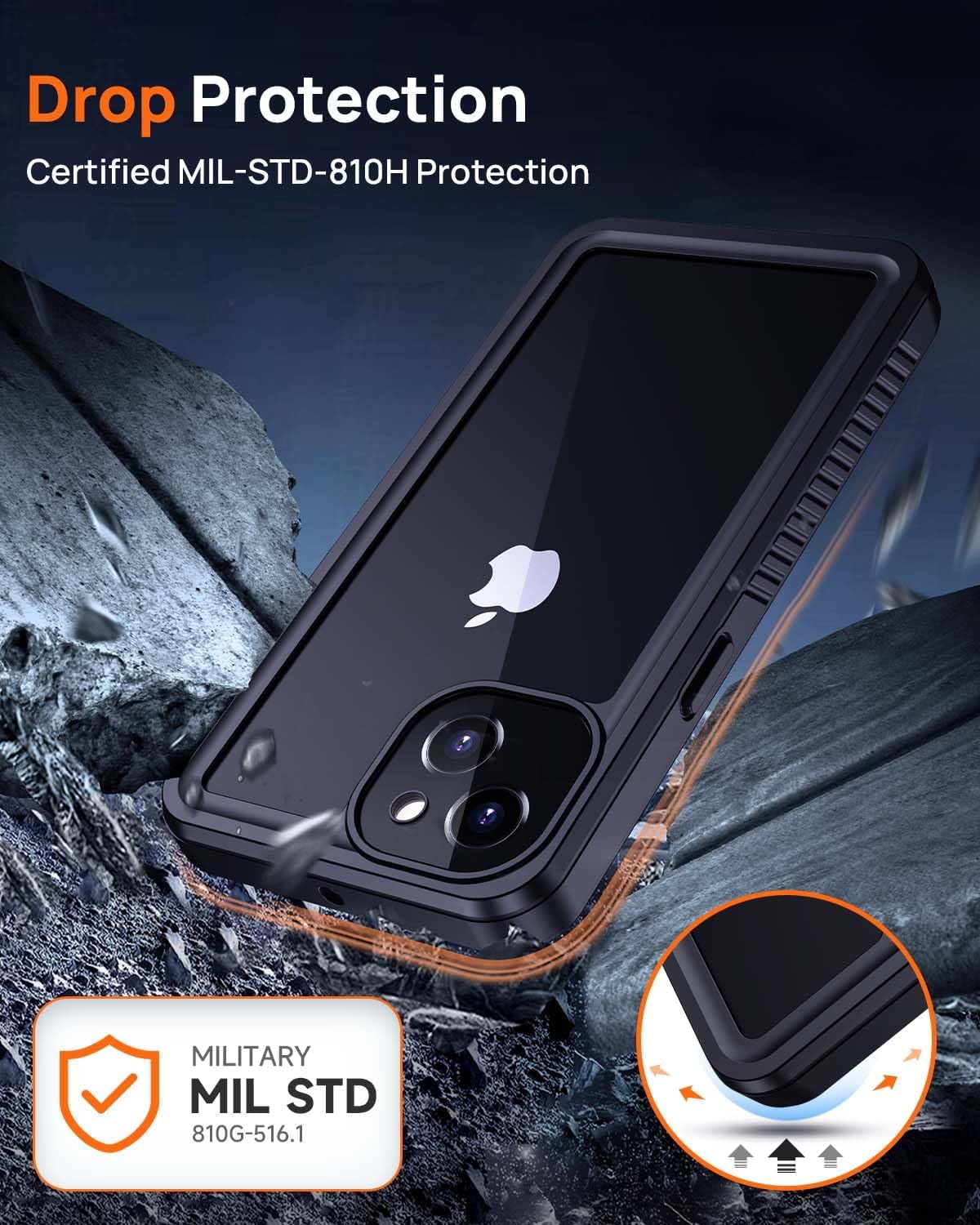for iPhone 13 Privacy Case, Waterproof Dustproof Shockproof Cases for iPhone 13 with Privacy Screen Protector, Full Body Protective Front and Back Cover for iPhone 13-6.1 inch (Black)