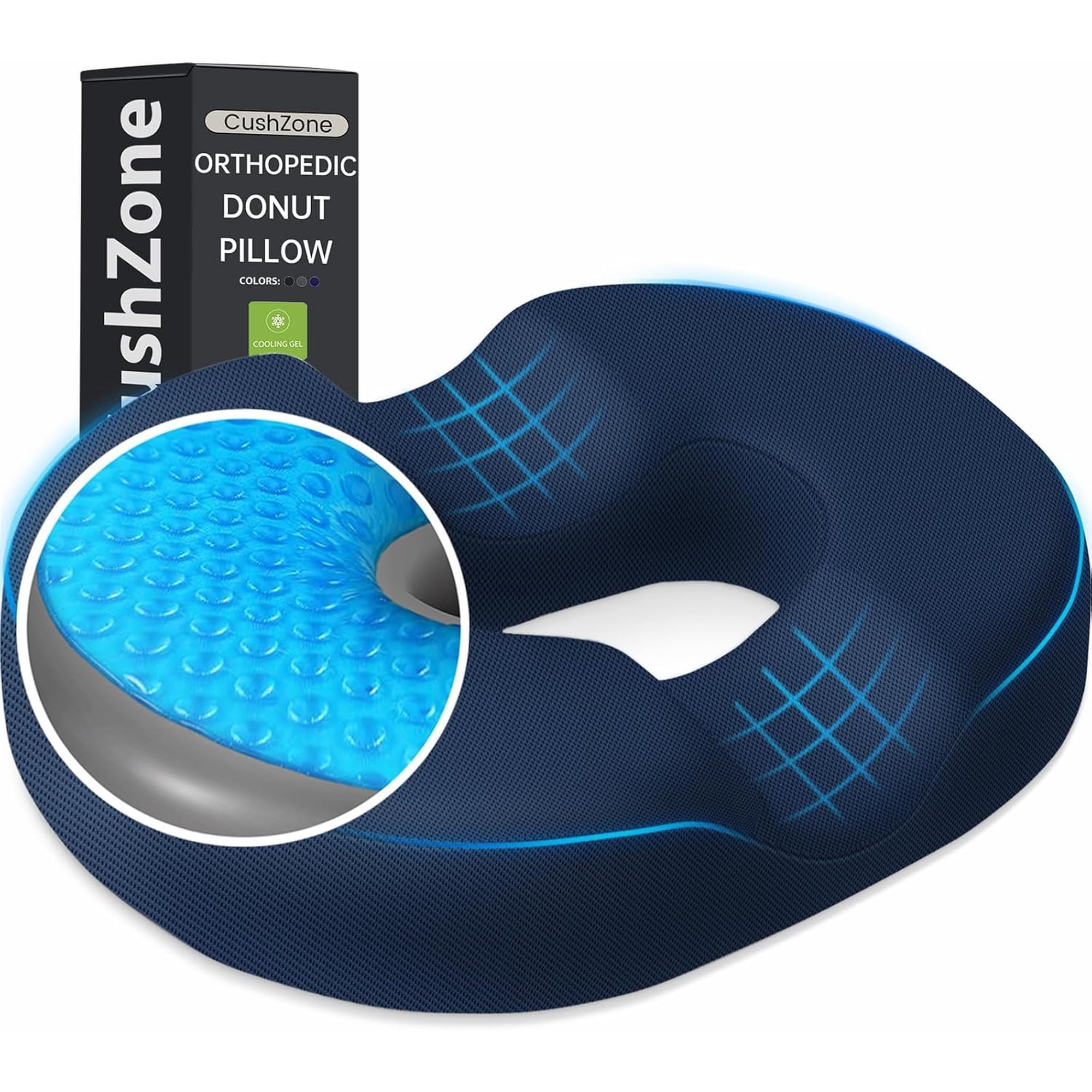 Donut Pillow Seat Cushion, Cooling Gel Memory Foam Chair Cushion, Blue