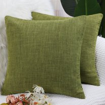 PiccoCasa Blank Cotton Linen Throw Pillow Covers 18"x18" Decor Cushion Covers Set of 2, Green