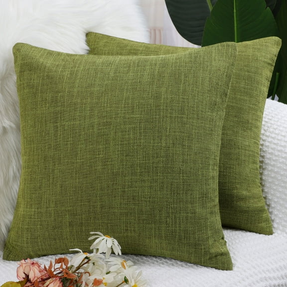 PiccoCasa Blank Cotton Linen Throw Pillow Covers 18"x18" Decor Cushion Covers Set of 2, Green