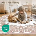 thumbnail image 4 of ODIKA 3'x5' Washable Throw Rug Neutral Pink Ornamental Swirl Pale Border Traditional Beige Vintage for Entryway, Kitchen, Mudroom, Stain Resistant, Low Profile, Non-Slip, 4 of 7