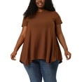 thumbnail image 5 of Unique Bargains Juniors' Plus Size Short Sleeve Tunic Handkerchief Hem Summer Casual Top 4X Brown, 5 of 6