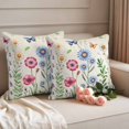 thumbnail image 2 of Colorful Flowers Pillow Covers 2 Pack Vintage Spring Pink Blue White Floral Butterfly Linen Texture Pillowcase Waterproof Outdoor Throw Pillow Cover for Patio Garden Square Cushion 20”x20”, 2 of 9