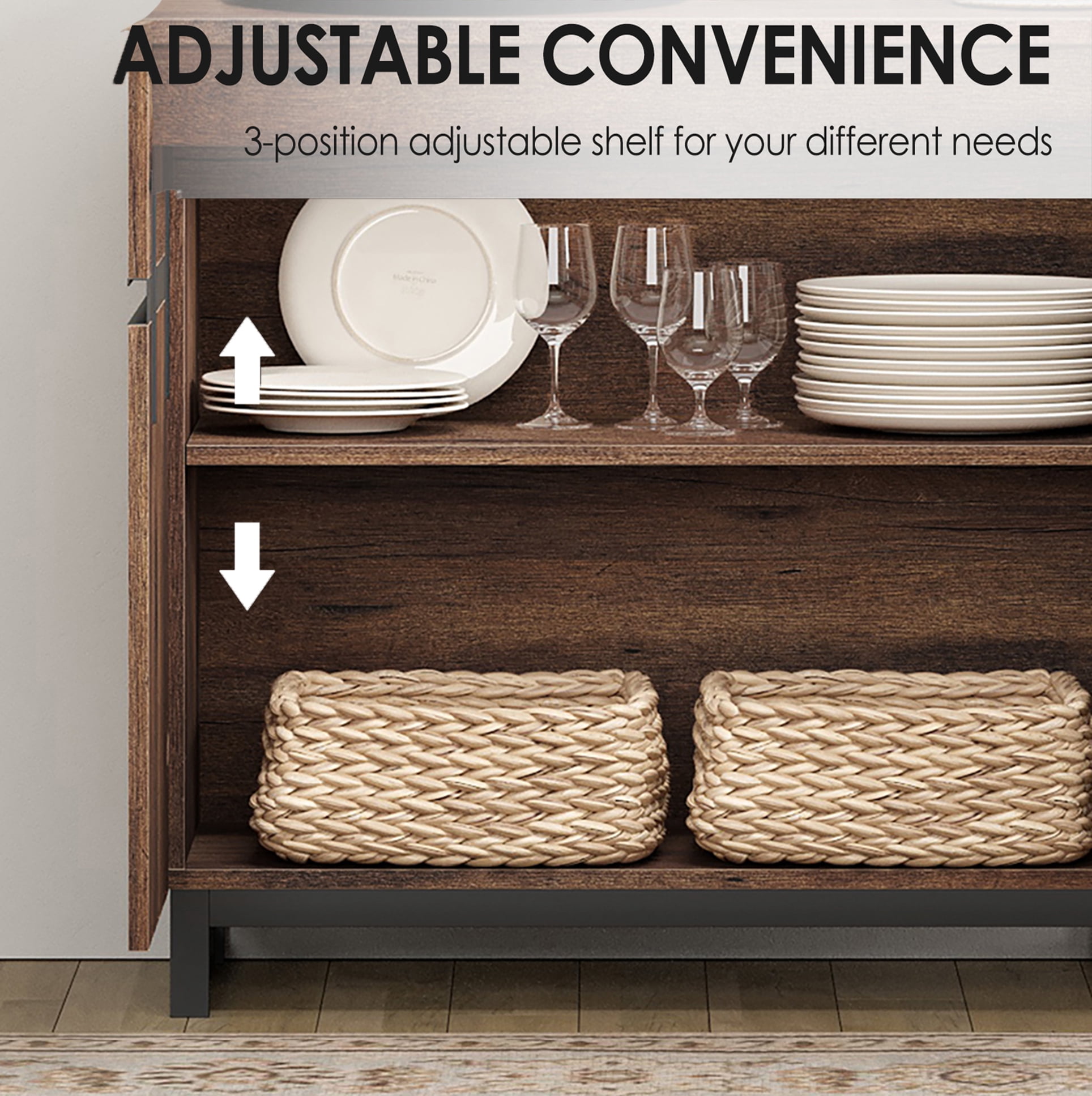 Modern Multifunctional Buffet Sideboard, Storage Cabinet with Hidden Handle & Adjustable Shelves for Home Decor,Brown