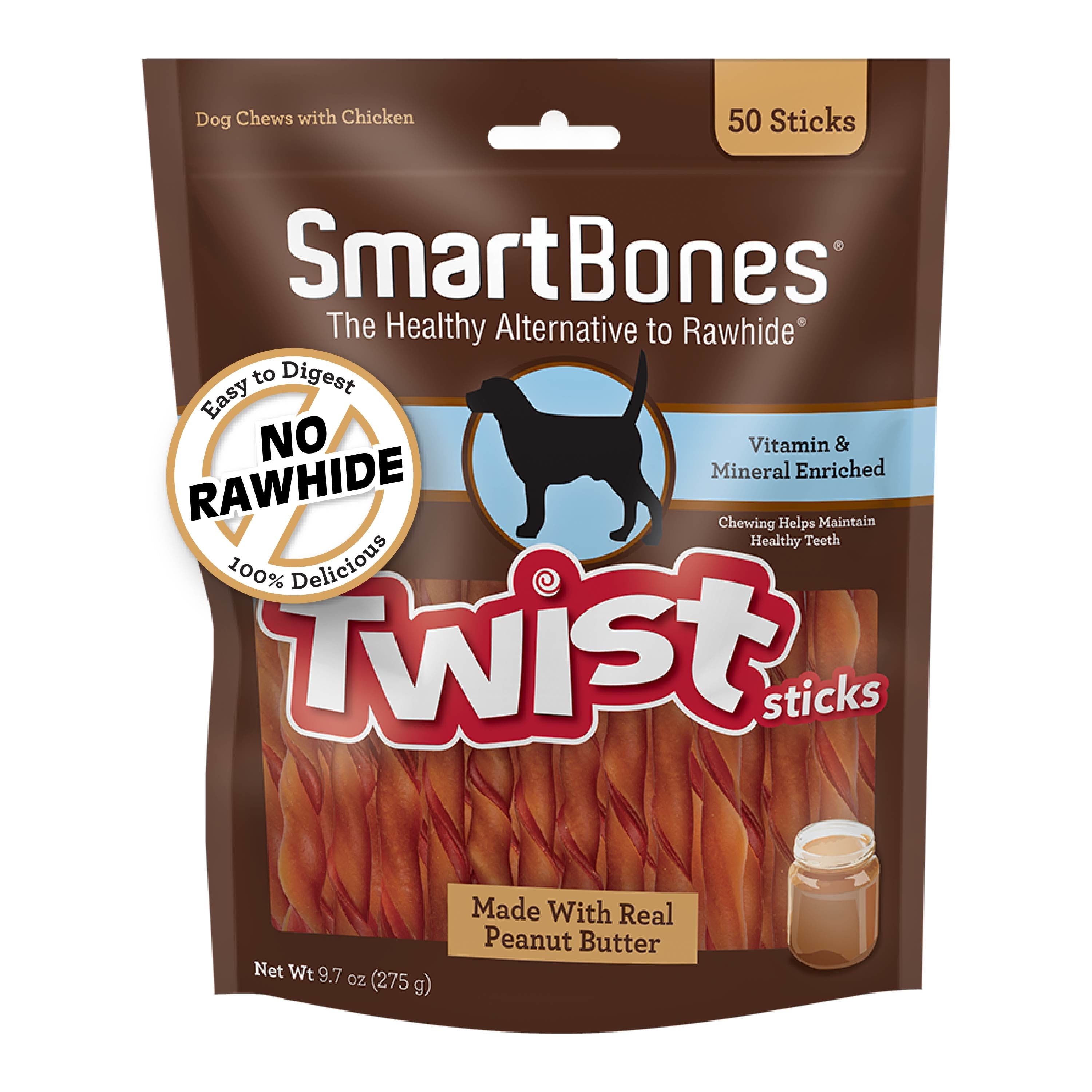 (2 pack) SmartBones Twist Sticks with Peanut Butter, Rawhide-Free Chews for Dogs, 50 Count