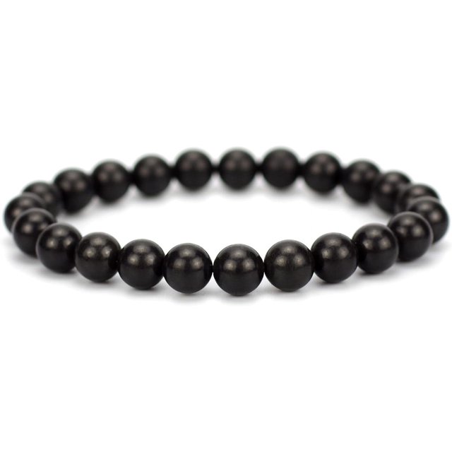 Natural Black Shungite Gemstone 8mm Round Beads Stretch Bracelet 7" Unisex