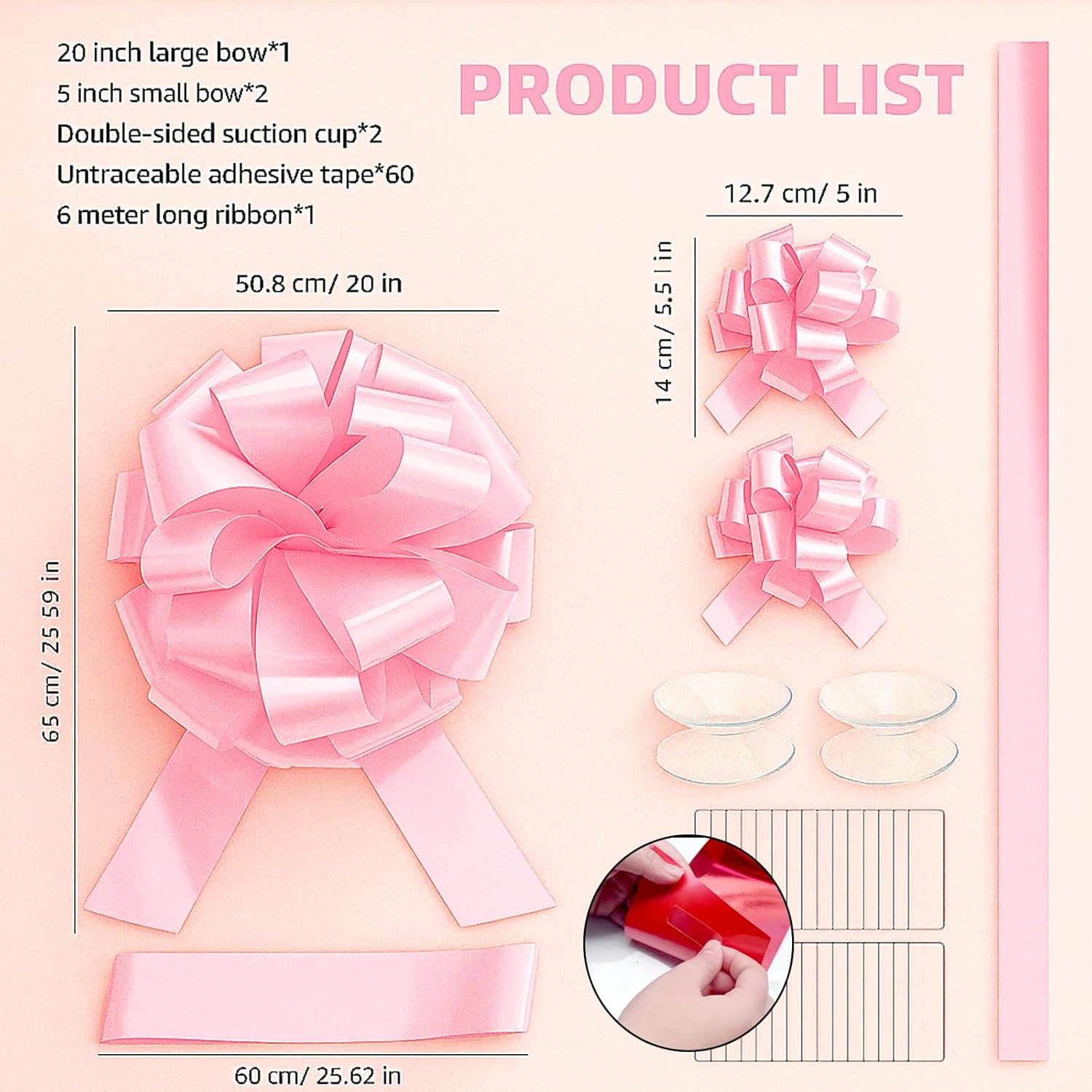 Big Car Bow Pink Color, 20 inch Round Shape Present Bow, Giant Birthday Huge Car Bows, Christmas Bows for Present Wrapping Decor