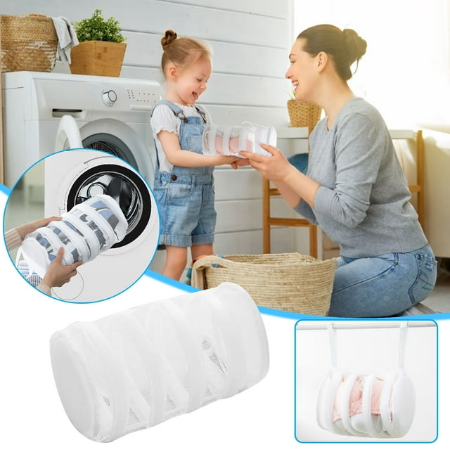 Sac de Lavage Sac de Séchage pour Chaussures en Maille Sac Rond pour Machine à Laver Sac d'Entretien pour Chaussures avec Fenêtre Transparente et Éponge Filet à Lessive Réutilisable (Blanc, 1 Pce) par JASKFLY