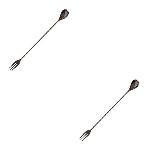 Kearding Barra de acero inoxidable Cuchara para beber con mango largo Coctelera para mezclar Tenedor para mezclar Cucharas para agitar Café Tenedor Negro 2piezas