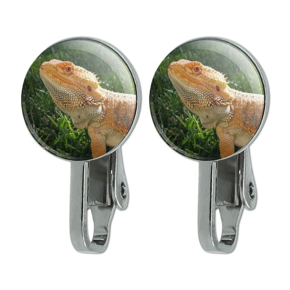 Bearded Dragon in Profile Novelty Clip-On Stud Earrings