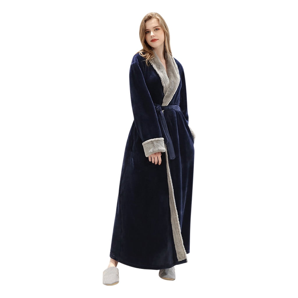 BONIXOOM Womens Pajamas Christmas Pajamas For Family Sleepwear Belt Long Sleeve Sleep Tops Solid Navy L