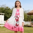 thumbnail image 2 of XAOFW Girl's Outfit Sets Long Sleeve Solid Color Knit Cardigan And Sleeveless Butterfly Print Gradient Dress Kids Two Piece Outfits Casual Daily Wear Soft Breathable Children Clothes Sets, 2 of 8