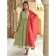 thumbnail image 3 of Janasya Indian Women's Pastel Green Cotton Solid Kurta with Pant and Dupatta, 3 of 7