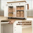 thumbnail image 5 of Kitchen Island Cart with Rubber Wood Top, Rolling Kitchen Island Table with Drawers, Adjustable Shelves, Spice Rack & Towel Rack — White, 5 of 5