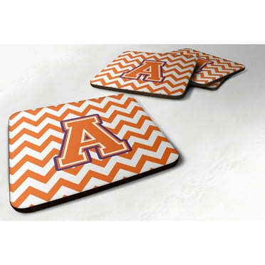 Letter A Chevron Orange and Regalia Foam Coaster Set of 4