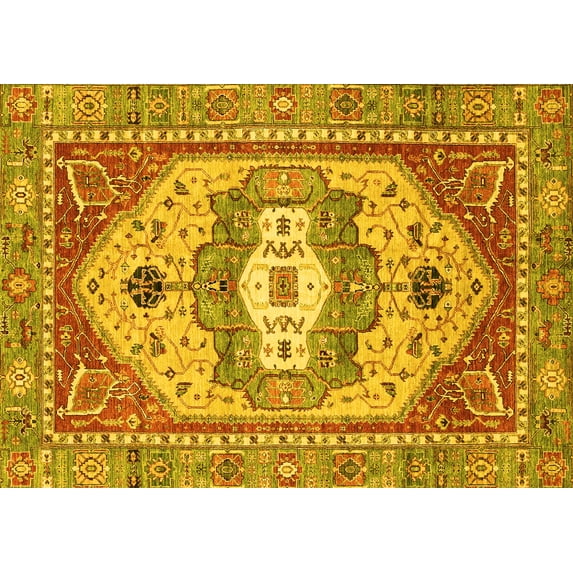 Ahgly Company Machine Washable Indoor Rectangle Abstract Yellow Modern Area Rugs, 8' x 10'