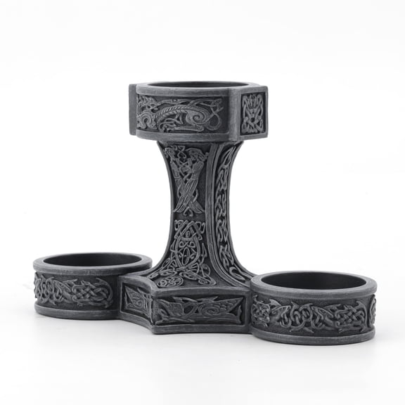 Veronese Design 5" Mjonir Hammer of Thor Tealight Candle Holder Sculpture Stone Grey Finish