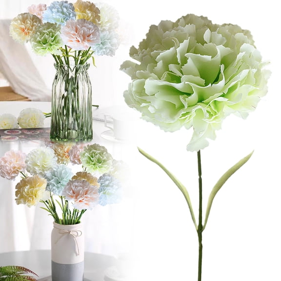 ERTZAE Carnations Artificial Flowers,Green 16.34"Fake Carnations,Silk Flowers With Stems Bulk,Outdoor Uv Resistant Fade Decorations,Flowers Gift For Mom Women,Outdoors Wedding Home Hotel Arrangements