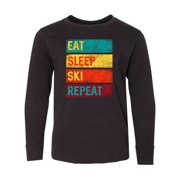 Inktastic Skiing Eat Sleep Ski Repeat Long Sleeve Youth T-Shirt