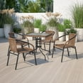 thumbnail image 4 of 28'' Square Tempered Glass Metal Table with Black Rattan Edging, 4 of 6